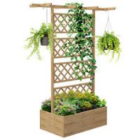 Outsunny Wooden Trellis Planter, Raised Garden Bed for Climbing Plants, Natural