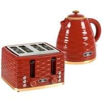 Homcom Kettle And Toaster Set 1 7L Rapid Boil Kettle & 4 Slice Toaster Red