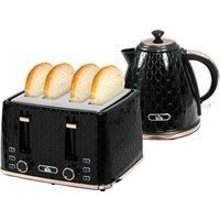 HOMCOM 1.7L 3000W Fast Boil Kettle & 4 Slice Toaster Set, Kettle and Toaster Set with 7 Browning Controls, Crumb Tray, Black