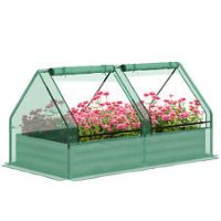 Outsunny Raised Garden Bed Planter Box with Greenhouse, Green and Dark Grey