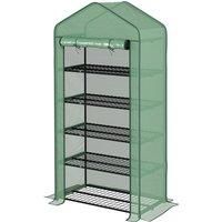 Outsunny 5 Tier Widened Mini Greenhouse w/ Reinforced PE Cover, Portable Green House w/ Roll-up Door & Wire Shelves, 193H x 90W x 49Dcm, Green