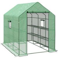 Outsunny Walk-in Outdoor Green House with Door and Mesh Windows, Green