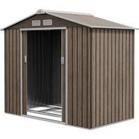 Outsunny 7 x 4ft Metal Garden Storage Shed with Vents, Floor Foundation and Lockable Double Doors, Brown