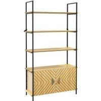 HOMCOM Industrial Bookshelf 4-Tier Shelving with Double Door Cabinet and Metal Frame for Living Room, Bedroom, Oak Tone