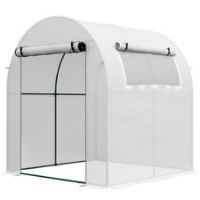 Outsunny Walk in Polytunnel Greenhouse with Roll-up Window and Door, White