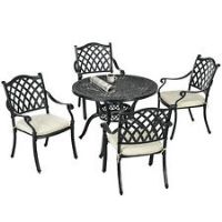 Outsunny 4 Seater Outdoor Dining Set with Cushions Parasol Hole Cast Aluminium