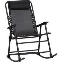 Outsunny Garden Rocking Chair Folding Outdoor Adjustable Rocker Zero-Gravity Seat with Headrest Camping Fishing Patio Deck - Black