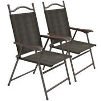 Outsunny Folding Chairs Set w/ Armrest, Breathable Mesh Fabric Seat, Dark Brown