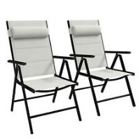 Outsunny 2 PCS Outdoor Folding Chairs, Dining Chairs w/ Padded Filling, Grey