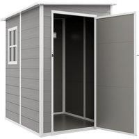 Outsunny 4'x5' Garden Storage Shed, Lean to Shed, Lockable Garden Shed with Window, Vent and Plastic Roof, Grey