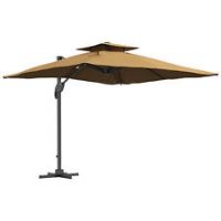 Outsunny 3(m)Garden Parasol Patio Umbrella w/ Hydraulic Mechanism Dual Top Khaki