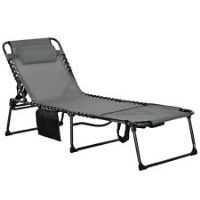 Outsunny Folding Sun Lounge w/ Reclining Back, Sun Lounge w/ Reading Hole, Grey