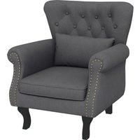 HOMCOM Chesterfield-style Accent Chair, Tufted Wingback Armchair with Pillow, Naihead Trim for Living Room, Bedroom, Dark Grey