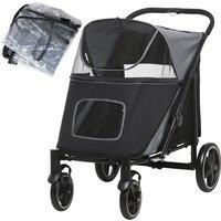 PawHut 4 Wheel Pet Stroller with Rain Cover for Medium and Large Dogs - Black Aosom UK