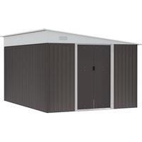 Outsunny 11 x 9 ft Metal Garden Storage Shed Sloped roof Tool House with Double Sliding Doors and 2 Air Vents, Grey