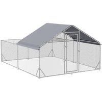 PawHut Walk In Chicken Run, Galvanized Chicken Coop Outdoor Hen House Poultry, Duck Rabbit Hutch for Backyard with Water, UV-Resist Cover, 4 x 3 x 2 m