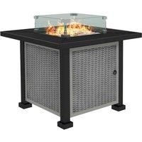 Outsunny Outdoor Propane Gas Fire Pit Table w/ Wind Screen & Glass Beads, Grey, Grey