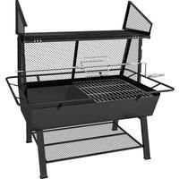 Outsunny 3-in-1 Charcoal Barbecue Grill, Rotisserie Roaster, Fire Pit with Storage Shelf and Mesh Lid