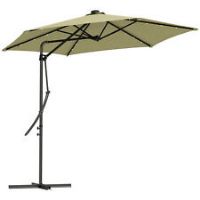 Outsunny 3(m) Cantilever Garden Parasol Umbrella W/ Solar LED and Cover, Beige