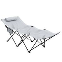 Outsunny Foldable Sun Lounger w/ Side Pocket, Oxford Headrest Sun Lounger, Grey