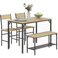 Homcom Dining Table And Chairs Set With 2 Chairs Bench Natural