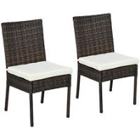 Outsunny 2 PCs Rattan Garden Chairs with Cushion, Wicker Dining Chairs, Brown