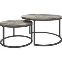 HOMCOM Industrial Nesting Coffee Table Set of 2, Round Coffee Tables, Living Room Table with Faux Cement Top and Steel Frame