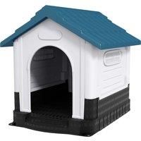 PawHut Plastic Dog Kennel with Windows, for Garden Patio, Medium and Large Dogs, 101 x 88 x 99cm - Blue