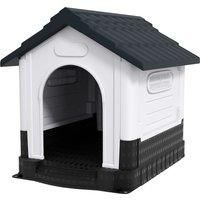 PawHut Plastic Dog Kennel with Windows, for Garden Patio, Medium and Large Dogs, 101 x 88 x 99cm - Grey