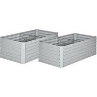 Outsunny Set of 2 Raised Beds for Garden, Galvanised Steel Outdoor Planters with Multi-reinforced Rods for Vegetables, Plants, Flowers and Herbs, 180 x 90 x 59 cm, Light Grey