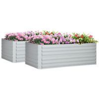 Outsunny 2pcs Galvanised Steel Outdoor Raised Bed w/ Reinforced Rods, Light Grey