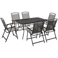 Outsunny 7 Pieces Garden Table and Chairs with Tempered Glass Top Grey