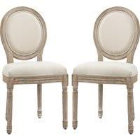 HOMCOM Dining Chairs Set of 2, French-Style Kitchen Chairs, Armless Accent Chairs with Backrest and Linen-Touch Upholstery, Cream