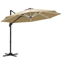 Outsunny 3(m) Solar LED Cantilever Parasol Adjustable Garden Umbrella Khaki