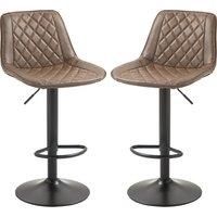 HOMCOM Bar Stools Set of 2, Retro Adjustable Kitchen Stool, Swivel PU Leather Upholstered Bar Chairs with Back, Footrest and Steel Base, Brown