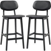 HOMCOM Bar Stools Set of 2, Modern Breakfast Bar Chairs, Faux Leather Upholstered Kitchen Stools with Backs and Wood Legs, Black