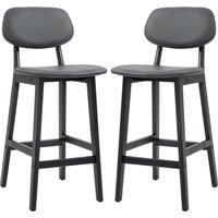 HOMCOM Bar Stools Set of 2, Modern Breakfast Bar Chairs, Faux Leather Upholstered Kitchen Stools with Backs and Wood Legs, Dark Grey