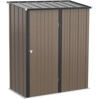 Outsunny 5 x 3 ft Metal Garden Storage Shed Patio Corrugated Steel Roofed Tool Shed with Single Lockable Door, Brown