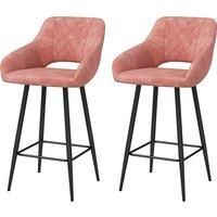 HOMCOM Set of Two Velvet-Feel Bar Stools - Pink