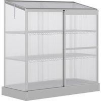 Outsunny 3-Tier Mini Greenhouse Garden Cold Frame Plant Growth House w / Polycarbonate Panels, Openable Roof, 129.5 x 58 x 140 cm, Silver