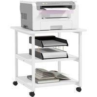 HOMCOM 3-Tier Printer Stand with Storage Shelf, Mobile Printer Table on Wheels, 50 x 50 x 52.5cm Rolling Printer Cart for Home Office, White