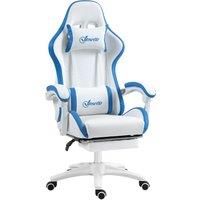 Vinsetto Racing Gaming Chair, Reclining PU Leather Computer Chair with 360 Degree Swivel Seat, Footrest, Removable Headrest and Lumber Support, White and Blue