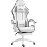 Vinsetto Racing Gaming Chair, Reclining PU Leather Computer Chair with 360 Degree Swivel Seat, Footrest, Removable Headrest and Lumber Support, White and Grey