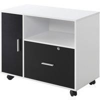 HOMCOM Filing Cabinet with Lockable Drawer, Mobile File Cabinet with 4 Wheels and Shelf, Printer Stand for Hanging A4 and Letter Sized Files, Home Office, Black and White