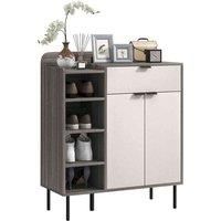 Homcom Hallway Shoe Cabinet With 3 Adjustable Shelves Graphite Wood Effect