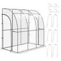 Outsunny 214x118x212cm Walk-In Lean to Wall Tunnel Plastic Greenhouse with Doors