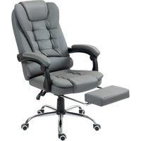 HOMCOM Executive Office Chair, PU Leather Home Office Chair with Swivel Wheels, Reclining Backrest, Retractable Footrest, Grey