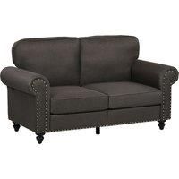 HOMCOM Two Seater Sofa, Fabric Sofa Couch with Nailhead Trim, Loveseat Sofa Settee for Living Room, Dark Brown Aosom UK