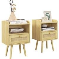 Homcom Set Of 2 Boho Side End Table W Drawer