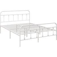 HOMCOM 4ft Double Platform Bed Frame with Underbed Storage Tall Headboard Steel Slat No Box Spring Needed Easy Assembly White